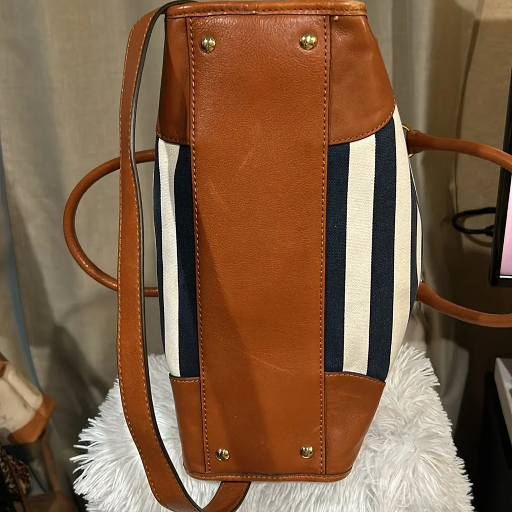 Michael Kors Hamilton Blue and White striped Canvas Tote - Picture 8 of 12
